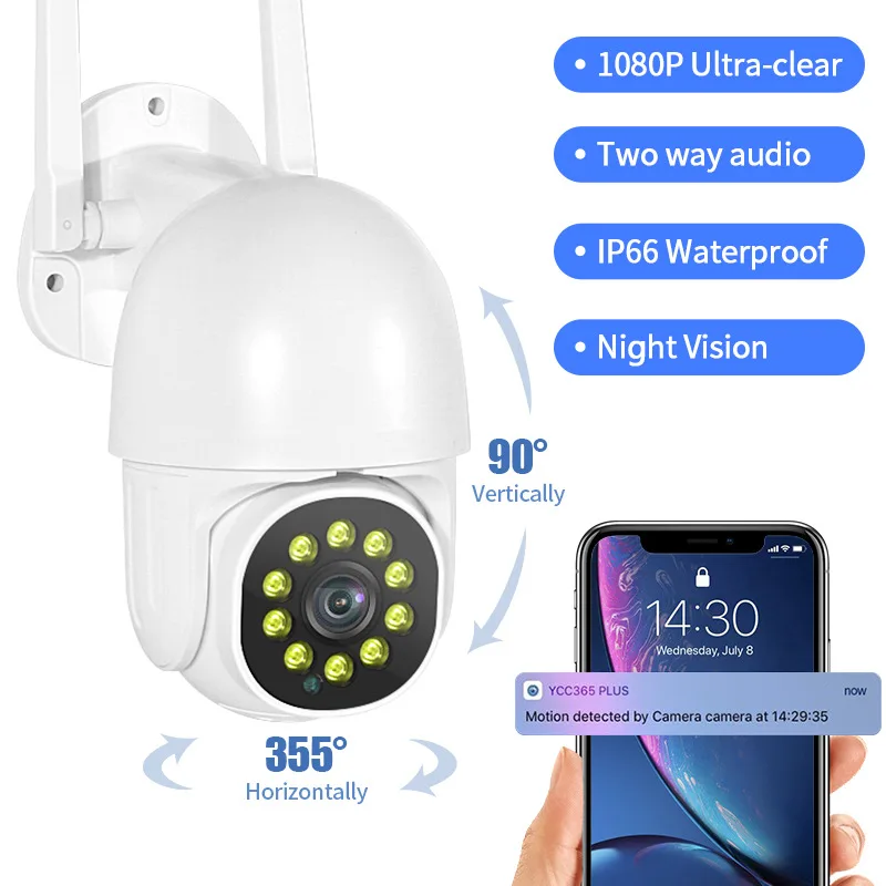 1080P PTZ Mini IP Camera Outdoor Speed Dome Wireless Wifi Security Cctv Camera Digital Zoom 2MP Home Surveillance with Power