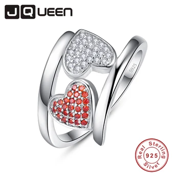 

JQUEEN Double Heart Wedding Rings for Women Silver Ring 925 Jewelry Pave Setting CZ Garnet Stone Crystal Jewelry bijoux femme