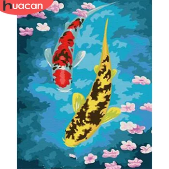 

HUACAN DIY Painting By Numbers Fish Drawing On Canvas Coloring By Number Animal Kits Hand Painted Painting Art Gift Home Decor