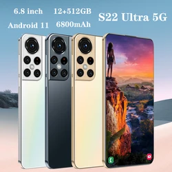 Smartphone S22 Ultra 5G Global Version 6800mAh 6.8 Inch Cellphone 16GB 512GB Face Mobile Phone Android 11 10 Core Unlock 4G LTE