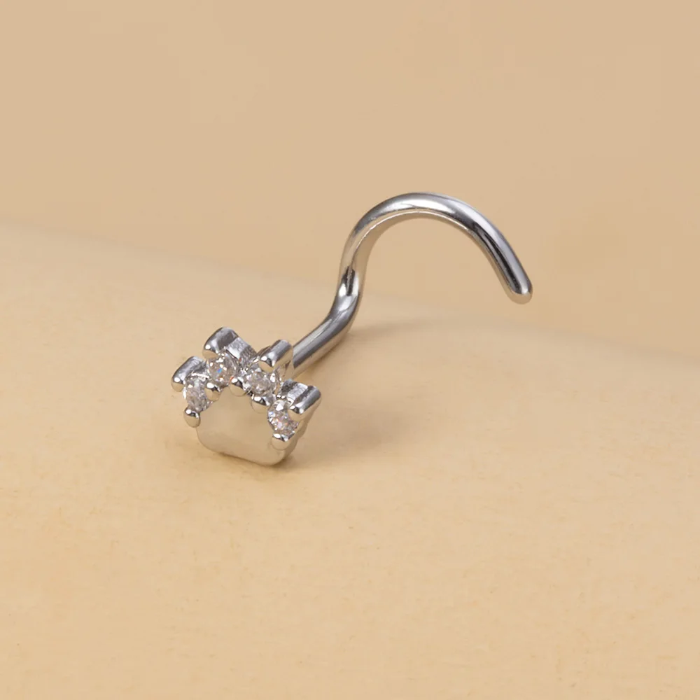 1PC 20G Surgical Steel nose rings for Women Girl Eye Cat Flower Alien Paw Spider Screw Bend Nose Piercing Jewelry Punk Gift