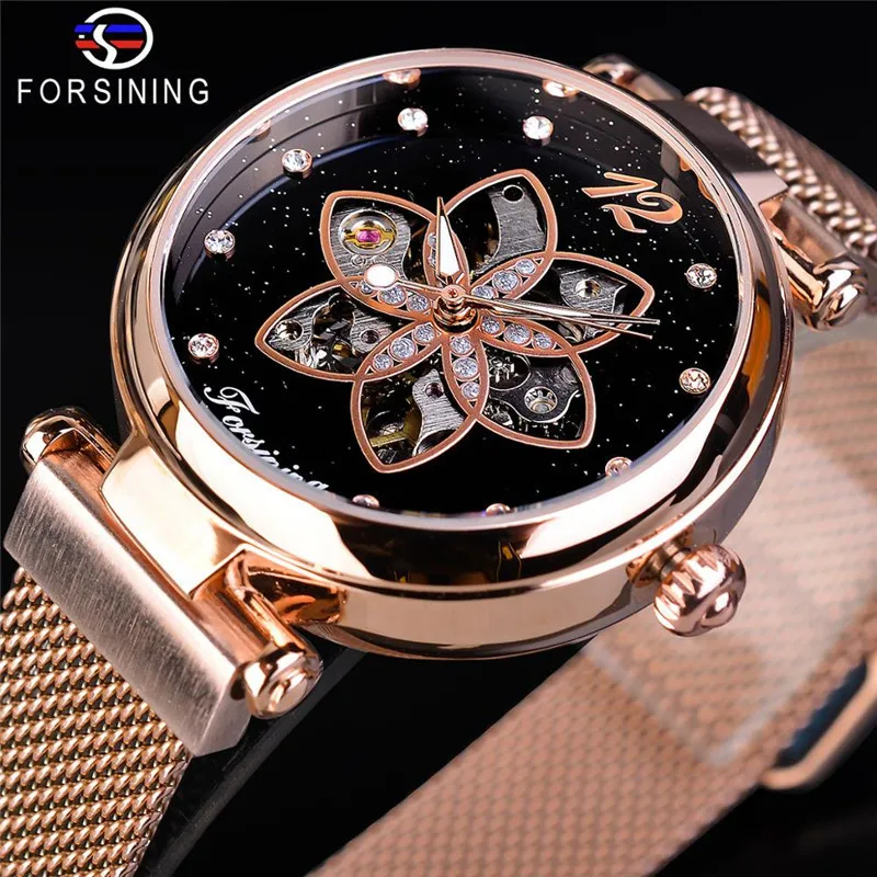 

Forsining Wind Women's Fashion Casual Hollow out Machinery Mesh Belt Automatic Machine Watch