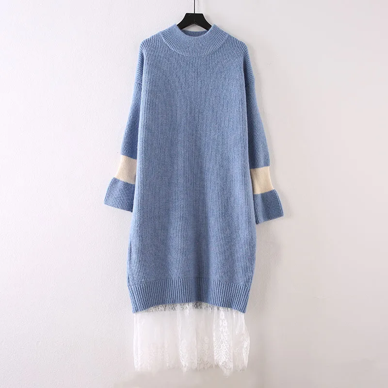 

Women's 2019 Early Autumn And Winter South Korea Underwear Base Skirt Laziness-Style Half-Turtle-Neck Dress Sweater Long over-th