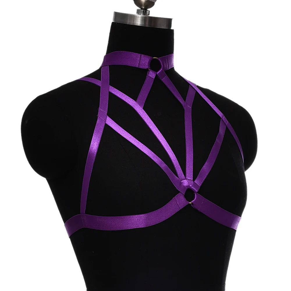 Halloween Rave Body Harness Bra Women Sexy Lingerie Cage Multicolor Crop Top Cage Bra Adjustable Elastic Harness
