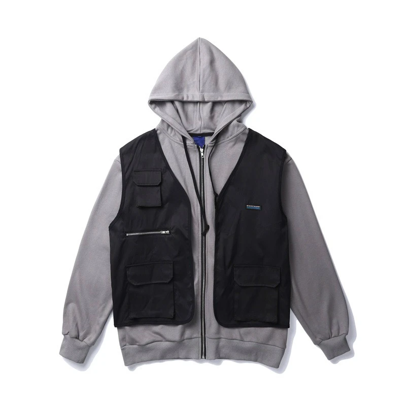 

Tactical Pocket Zip Hoodies Harajuku Color Blocked Sweatshirt Unisex Streetwear