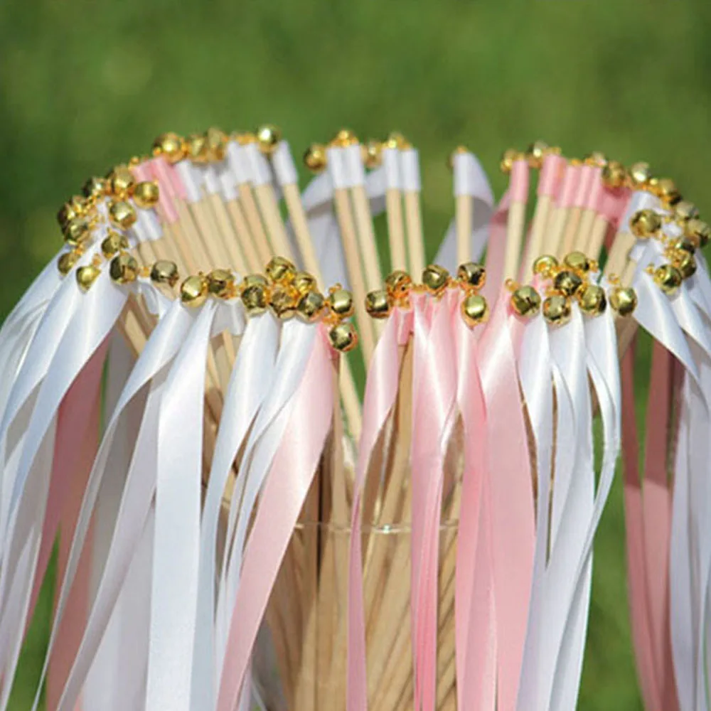 50 шт./лот, разноцветная палочка для свадебной ленты/сверкающие Волшебные волшебные палочки с колокольчиком, свадебные Ленточные палочки, вечерние палочки