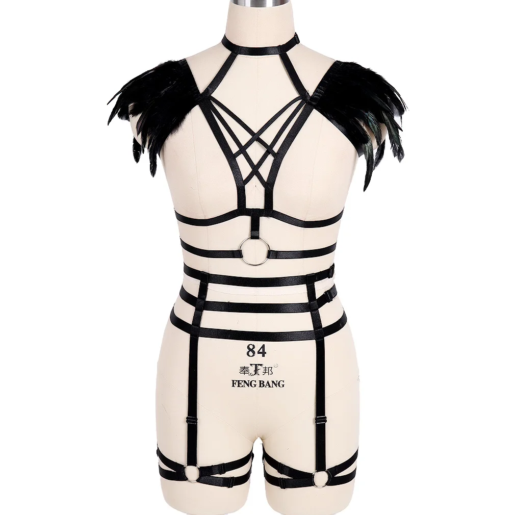 

Регулируемый ремень для жгуты в форме пентаграммы с перьями в готическом стиле, женское нижнее белье, подвязки, фетиш, эротическое белье