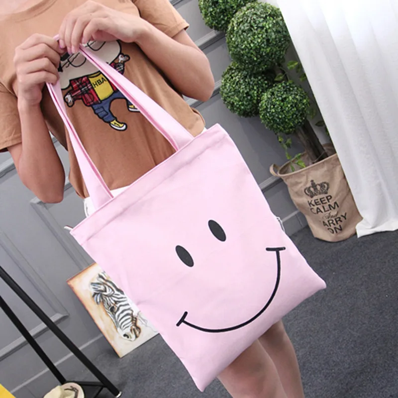 

New Style Mori Girl Line Canvas Bag Smiley Schoolbag Shopping Canvas Bag Customizable