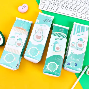 

Cartoon Avocado Milk bottle Pencil Case For Girls Cute PU Pen Bag Pencil Box Stationery gift School Supplies Zakka Escolar