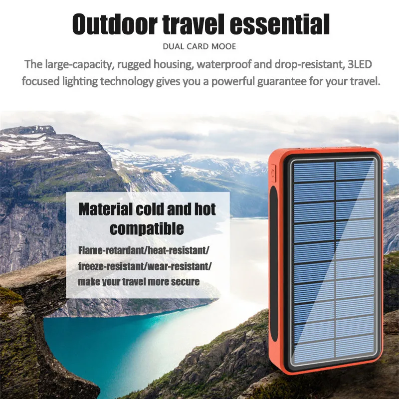 80000mAh Solar Power Bank Large Capacity Portable Charger 4USB Port LED Light PowerBank Battery for Xiaomi IPhone Samsung portable battery charger