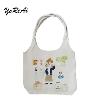 

YoReAi Original Illustration Design Handbag Print Canvas Bag College Style Handbags Personality Wild Shoulder Bags Fashion Totes
