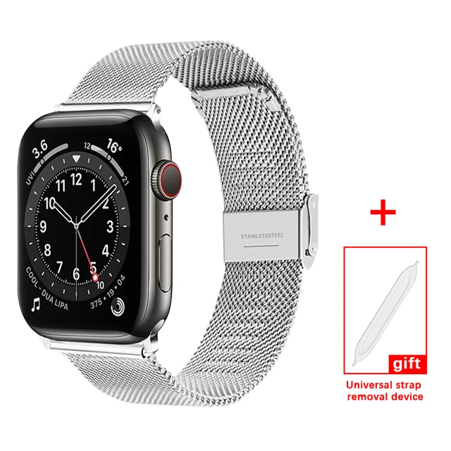 Milanese Loop for Apple Watch Band 7 6 SE 5 4 44mm 42mm Stainless Steel Bracelet Metal Wrist Strap of iWatch Series 2 3 38mm 40m Silver