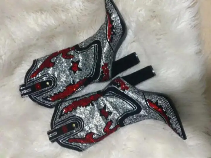 Bling мульти с украшением в виде кристаллов просверленные в виде пентаграммы Полный Стразы джинсовые ботинки острый носок не сужающийся к низу каблук ботинки martin Zapatos рыцарские сапоги