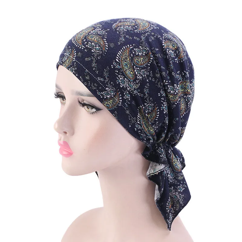 

Muslim Women Floral Stretch Cotton Headscarf Turban Hat Chemo Beanies Caps Headwrap Headwear For Cancer Hair Loss Accessories