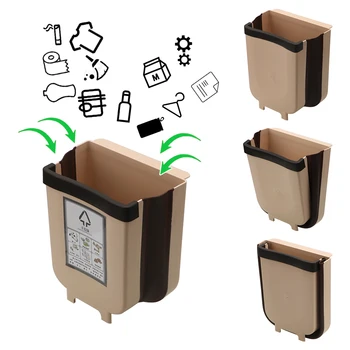

Folding Waste Bin Kitchen Cabinet Door Hanging Trash Can for Bathroom Toilet Waste Storage Bucket Wall Mounted Folding Trash Bin