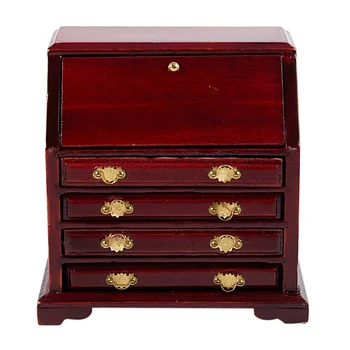 

1/12 Dollhouse Miniature Furniture Wooden Living Room Cabinet Bedroom Drawer Wine Red