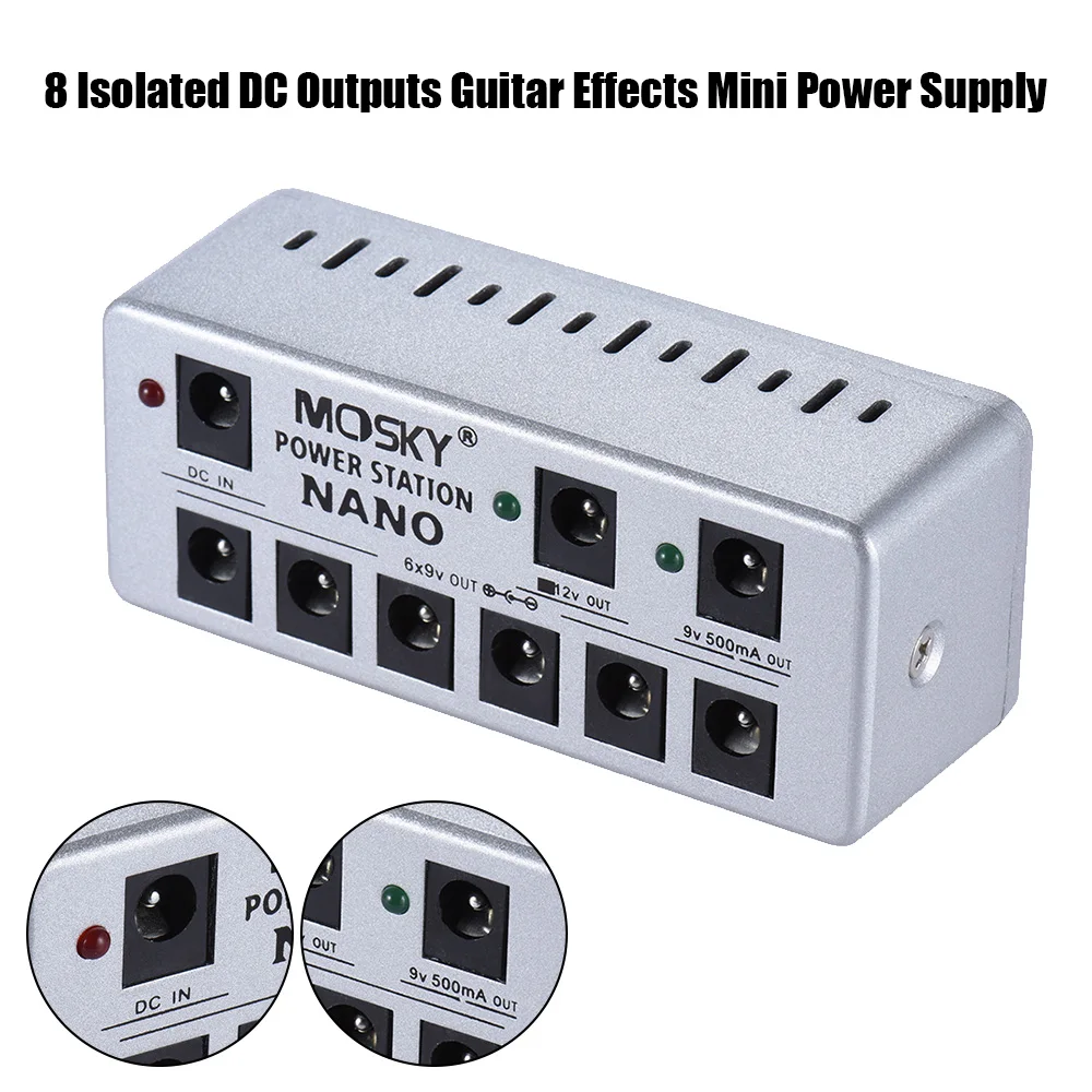 

Guitar Effects Mini Power Supply 8 Isolated DC Outputs 7 * 9V/ 1 * 12V with Cables Power Adapter