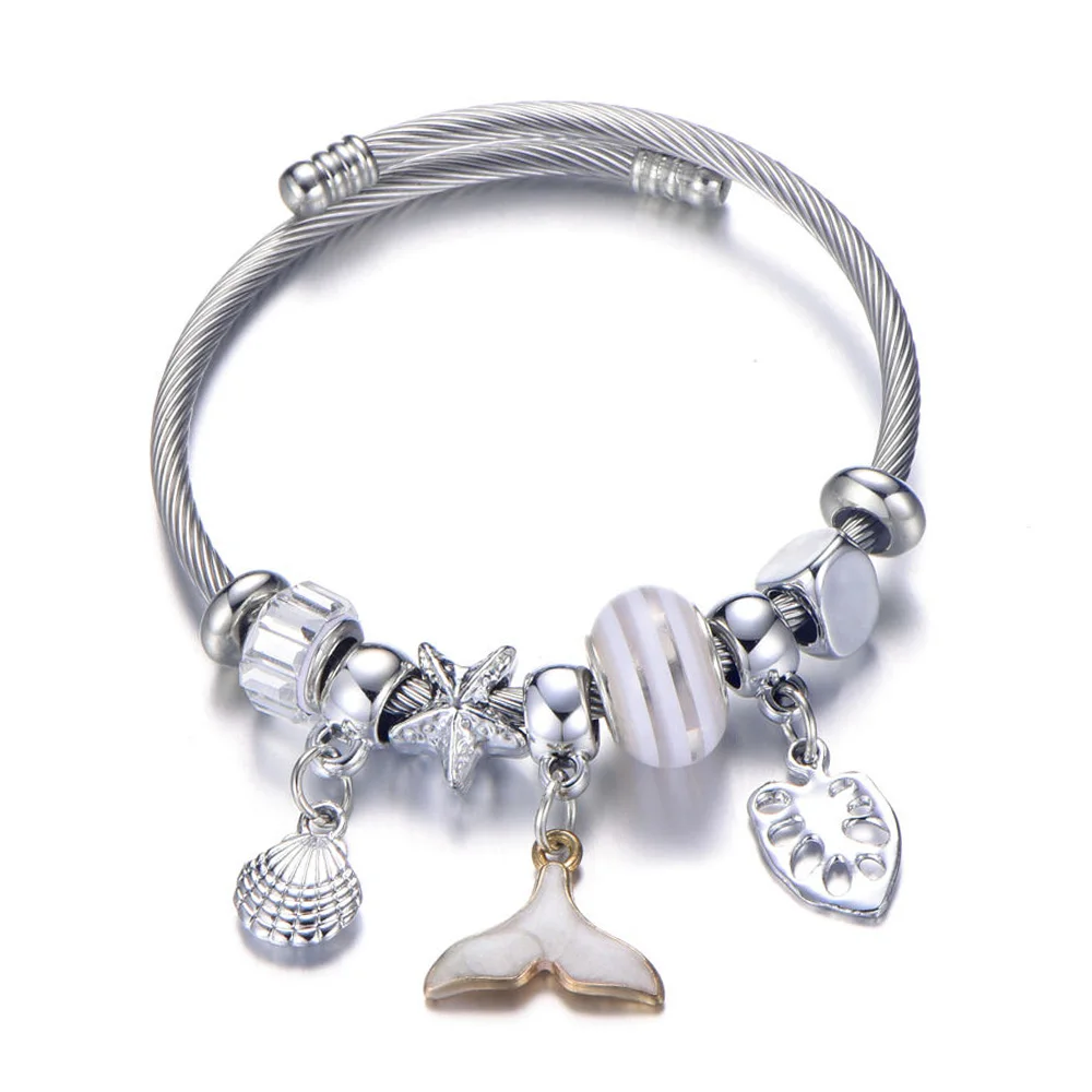 Титановый, серебряного цвета стальной браслет с Микки хрустальные бусины тонкие браслеты и браслет для женщин дети партии Ювелирные изделия Подарки - Окраска металла: A8