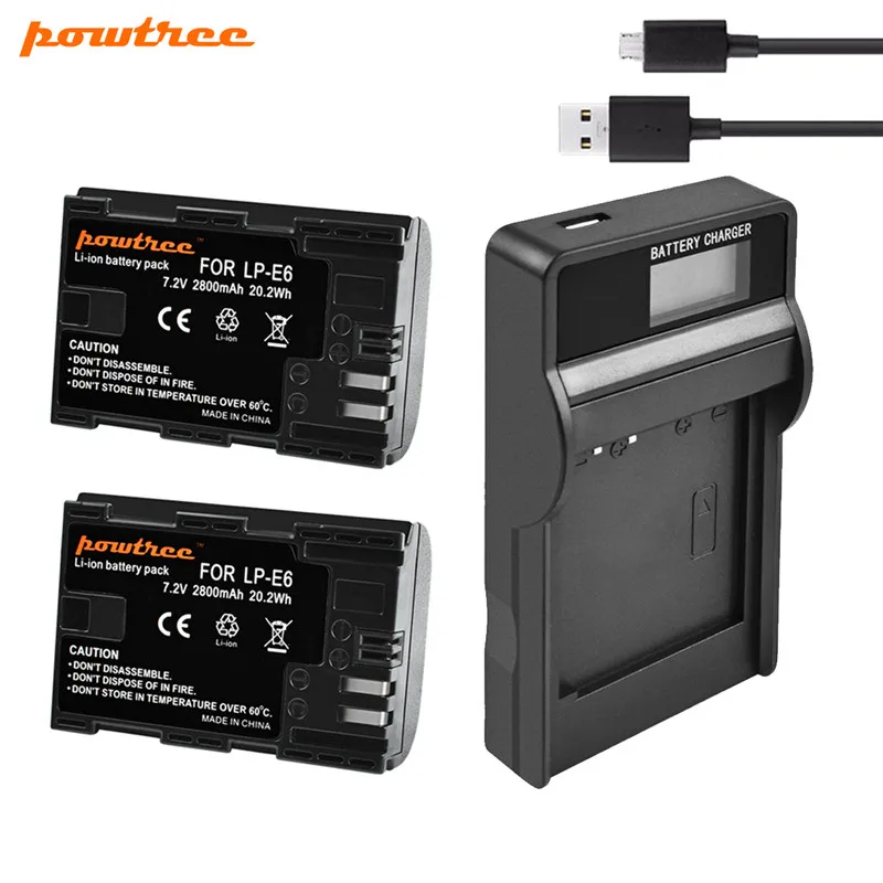 Powtree LP-E6 LP E6 2800mAh 7,2 V батарея+ USB lcd зарядное устройство для камеры Canon EOS 5D4 5D3 60D 6D 7D 70D 80D 5DSR