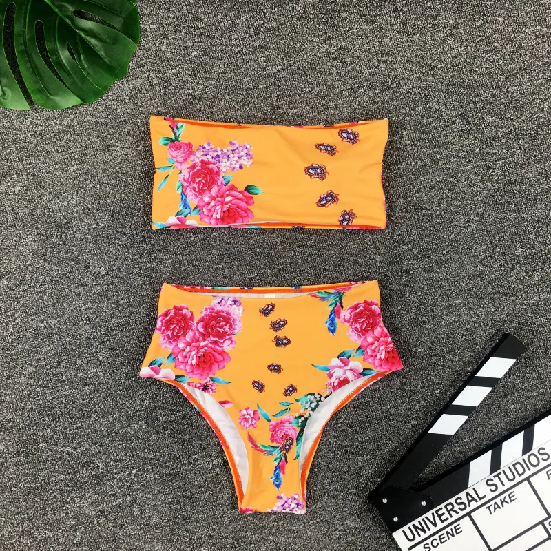 

Sexy Floral Striped Bathing Suit Female Push Up Bikini High Waisted Swimsuit Mayo Bandeau Swimwear Women 2019 Biquini