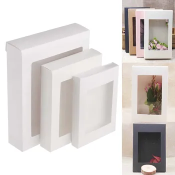 

5PC DIY Paper Box With Window White/Black/Kraft Paper Gift Box Cake Packaging For Wedding Home Party Muffin Packaging
