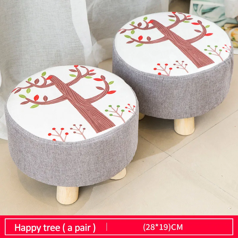 Happy tree (pair) Тканевый табурет круглый табурет деревянный мягкий стул мягкая табурет для ног модный домашний диван стул удобный маленький детский табурет - Цвет: Happy tree (pair)
