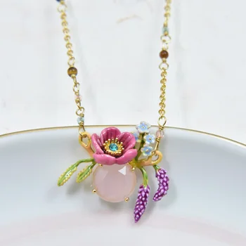 

lavender flower flower gem enamel necklace