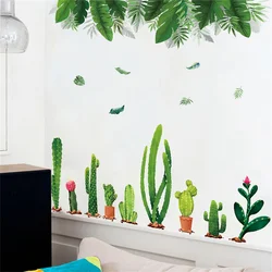 Nordic Style Cactus Rattan Leaves Wall Stickers for Living Room Bedroom Eco-friendly Vinyl Wall Decals Art Home Decor Stickers f
