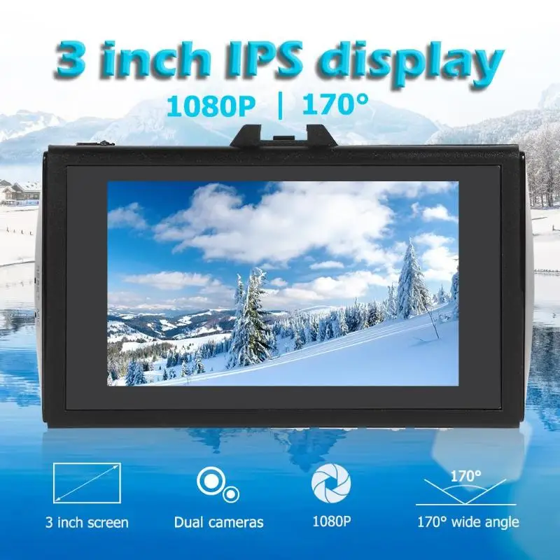 H9 1296p Dashcam 3,0 дюймов экран двойной объектив Автомобильный видеорегистратор gps отслеживание поддержка ADAS двойной записи характеристики