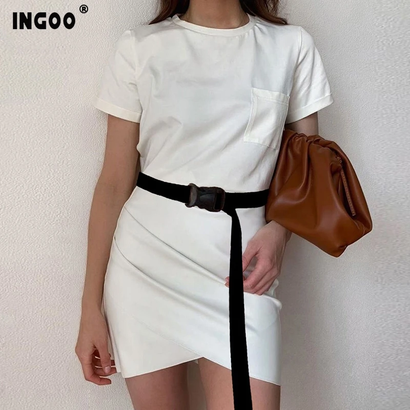 Женское платье футболка с коротким рукавом INGOO повседневное однотонное