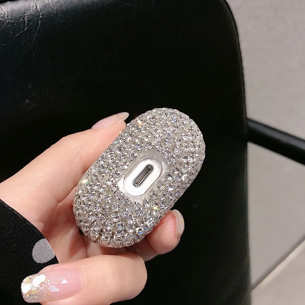 Блестящий серебряный Алмазный чехол для Airpods Bluetooth беспроводные наушники со стразами Обложка для девочки для AirPods 1 2 зарядная Коробка Чехол