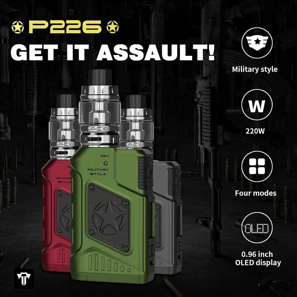 Оригинал TESLA P226 vape box kit 220 Вт с 096 дюймов OLED экран и 0.18ohm коробка разматывателя Mod