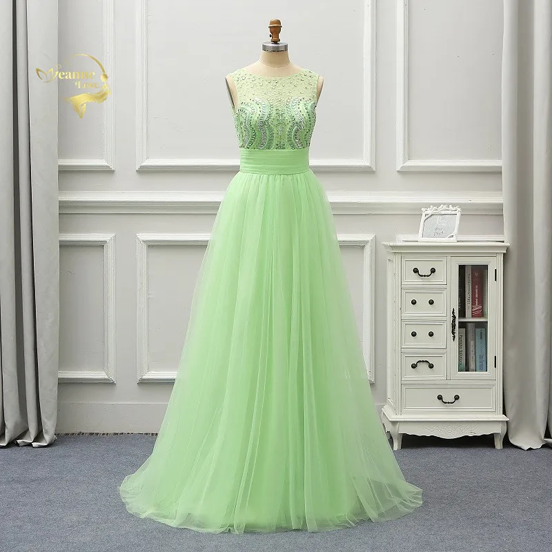 

Abendkleider 2020 Mint Green Crystals Sexy Backless Long Formal Evening Dresses Party Gowns Vestido Longo Robe De Soiree EV11
