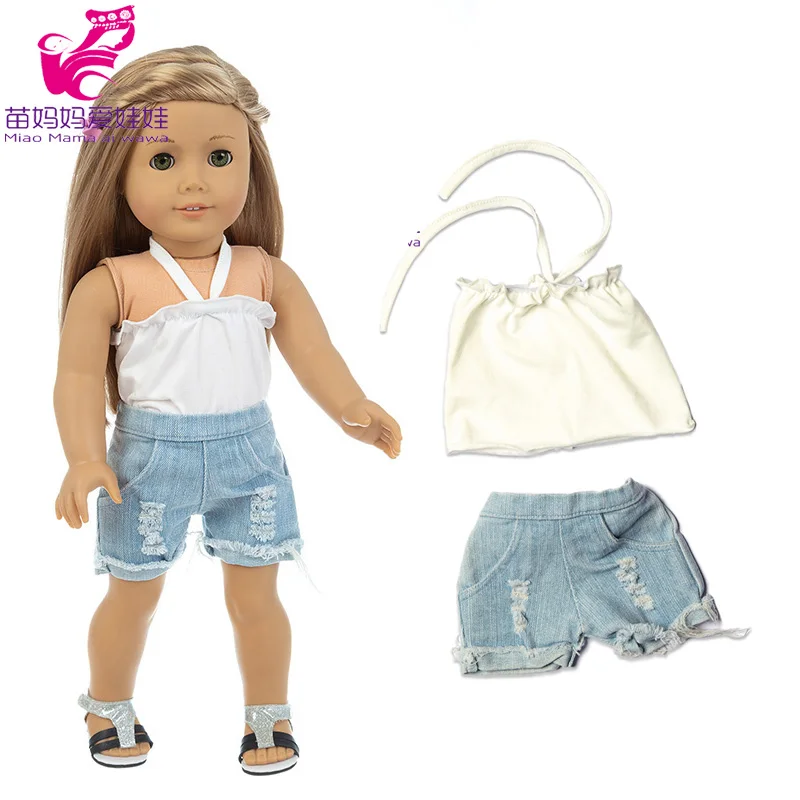 18 Inch Girl Doll Strapless Vest Short Jeans 43 Cm Baby Doll Clothes Summer  Shirt Denim Pants|Dolls| - AliExpress