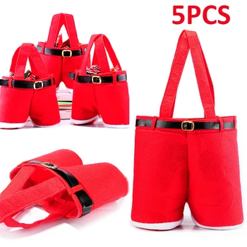 

5Pcs Christmas Handbag WineChocolate Toy Candy Lolly Gift Package Large Christmas Santa Pants Handbag Christmas Decoration