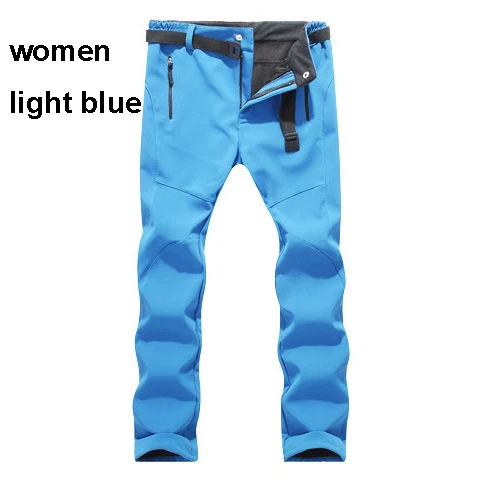 women light blue Новинка, зимние лыжные штаны для сноуборда, мужские и женские Треккинговые флисовые штаны для кемпинга, походов, лыжного спорта, водонепроницаемые ветрозащитные брюки - Цвет: women light blue