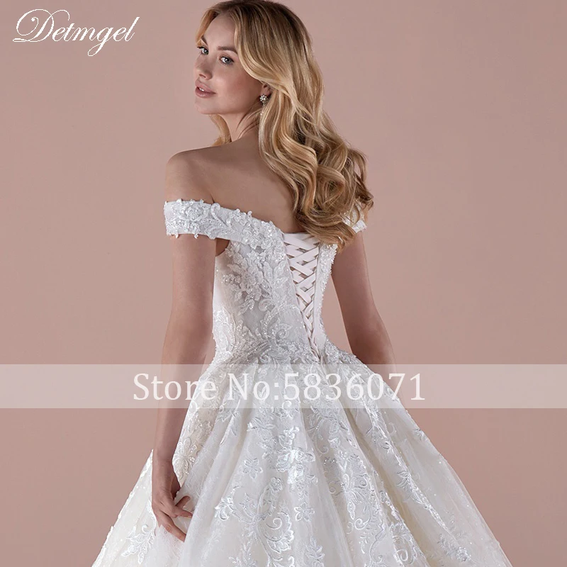 Detmgel Gorgeous Appliques Court Train Ball Gown Wedding Dresses 2023 New Luxury Beaded Sweetheart Neck Princess Wedding Gown