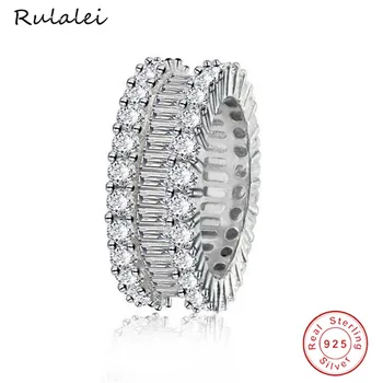 

Size 5-10 Luxury Jewelry 925 Sterling Silver Full Princess Cut White AAAAA Cubic Zircon Circle Women Wedding Bridal Ring Gift