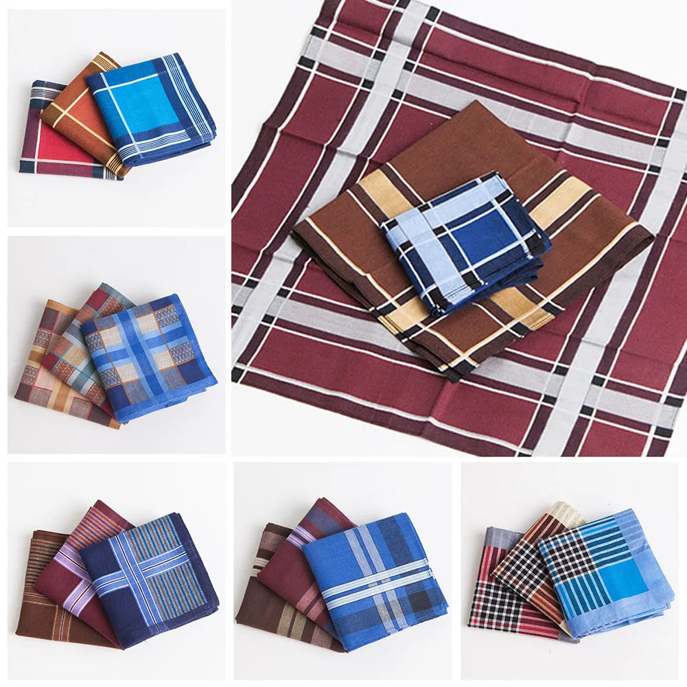 

3Pcs Handkerchief Multicolor Plaid Stripe Men Pocket Square Business Chest Towel Pocket Handkerchiefs Hankies Scarf 100% Cotton