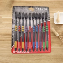 10 шт Нескользящая ручка уход за деснами здоровая Чистка бамбуковый уголь тонкие мягкие волосы зубная щетка набор унисекс зубы взрослые случайный цвет