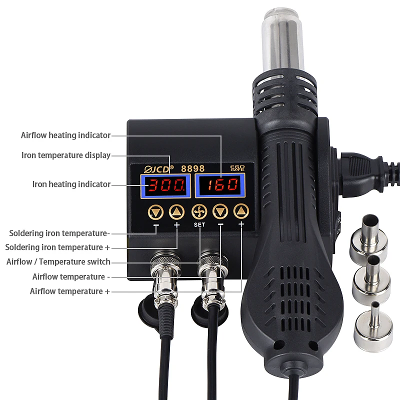 2 in 1 750W hot air gun LCD Digital display welding rework station for cell-phone BGA SMD PCB IC Repair solder iron hairdry 8898 2