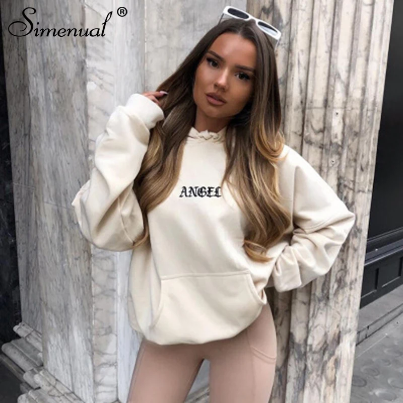 

Simenual Hooded Letter Print Casual Sweatshirt Women Long Sleeve Workout Sports Wear Hoodies Fashion 2019 Autumn Winter Hoody