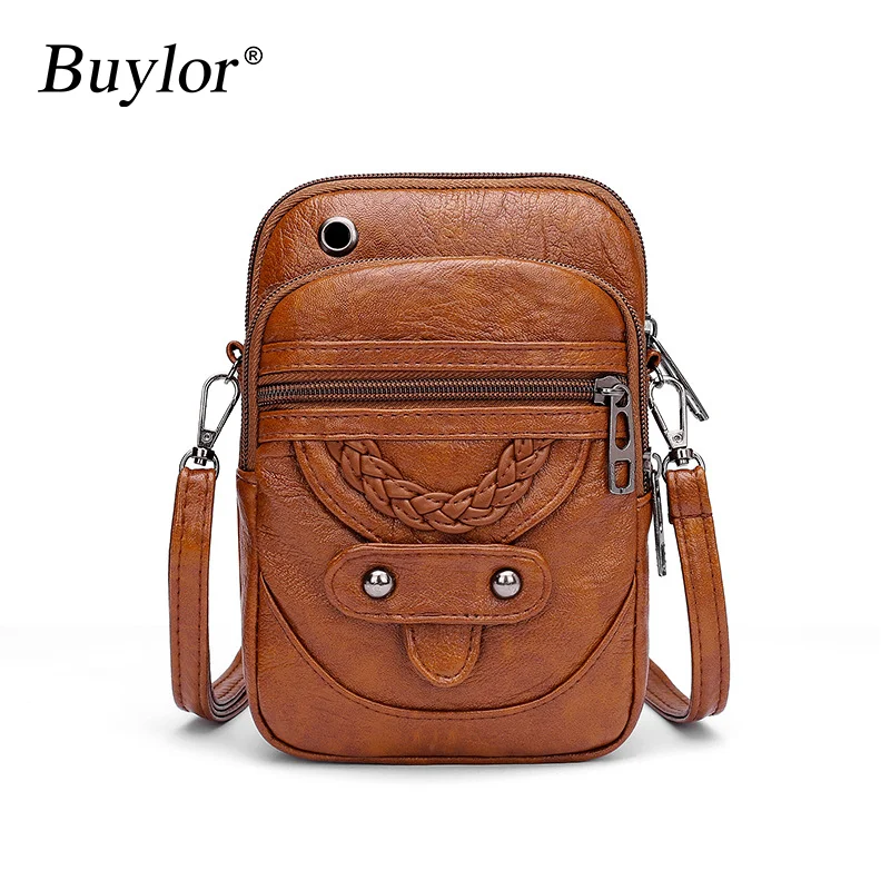 

Buylor Women Crossbody Bag High Quality PU Leather Mini Shoulder Bags Female Messenger Bags Vintage Handbag Phone Pocket Purse