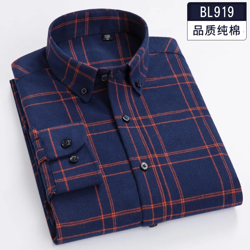 Мужская Фланелевая рубашка с длинным рукавом размера плюс 5XL 6XL 7XL 8XL, хлопок, высокое качество - Цвет: 919