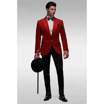 

New Arrivalc Stylish Peak Lapel Red Slim Fit Groom Tuxedos Haut Men's Wedding Suits Party/Prom Suits ( jacket+Pants)