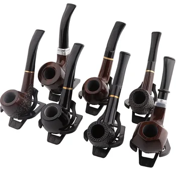 

Classic Bent Europe Stype Ebony Wood Pipe With Gold Rings Caving Handmade Bent Wooden Tobacco Pipe Smoke Tool Accessory LA09