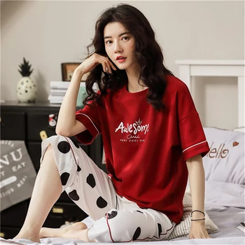 

Women's pajamas spring and summer cotton short-sleeved suit new Korean loose-fitting outerwear elegant pijamas sexy sleepwear