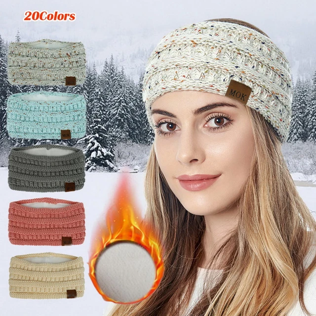 Cache- Ear d'hiver pour femme, bandeau tricoté épais, bandeau élastique  pour