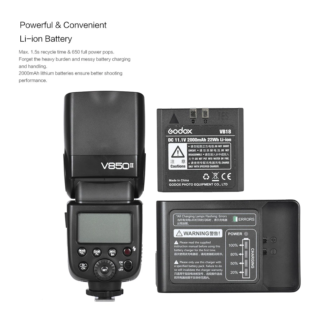 Godox V850II GN60 2,4G Off камера 1/8000s HSS светодиодная фотовспышка для камеры Canon EOS s