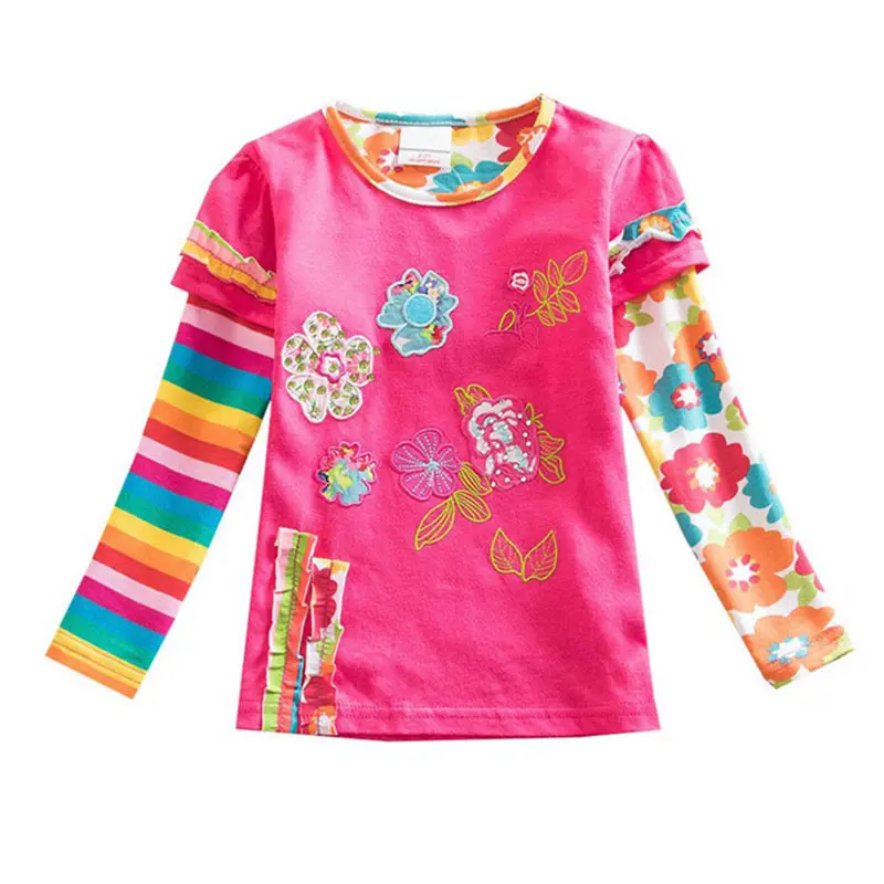 Dxton/футболки для малышей; футболка для девочек; свитер для девочек с цветочным принтом; детская одежда с радугой; топы; детская блузка; футболка с длинными рукавами для детей - Цвет: REL220PINK
